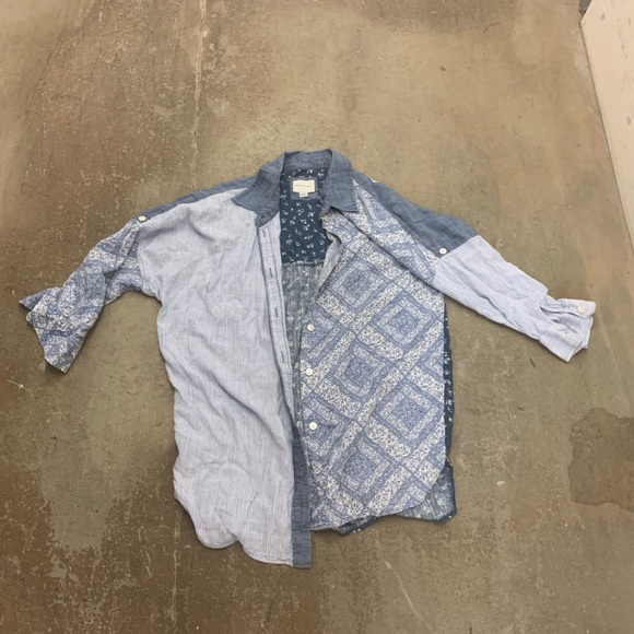 American Eagle Outfitters Floral Denim patchwork button up shirt - Picture 1 of 4